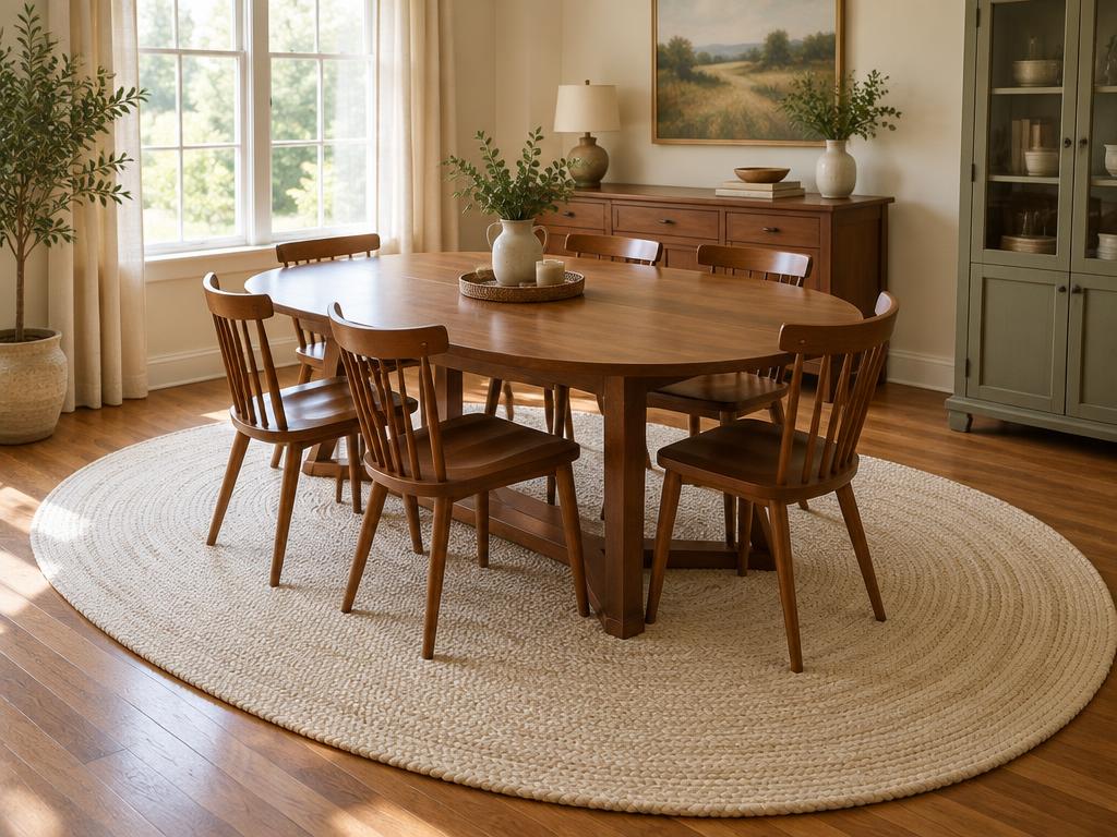 Oval rug in a dining room